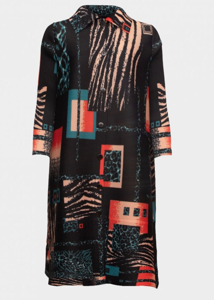 Mandy black multi zebra pleated midi length coat / dress