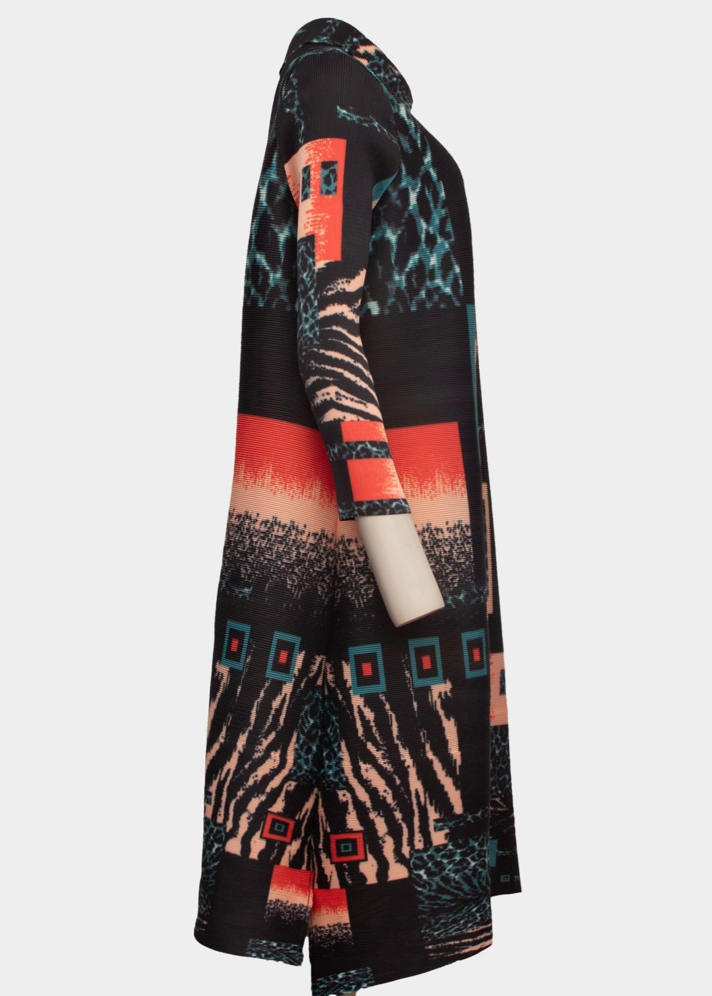 Mandy black multi zebra pleated midi length coat / dress