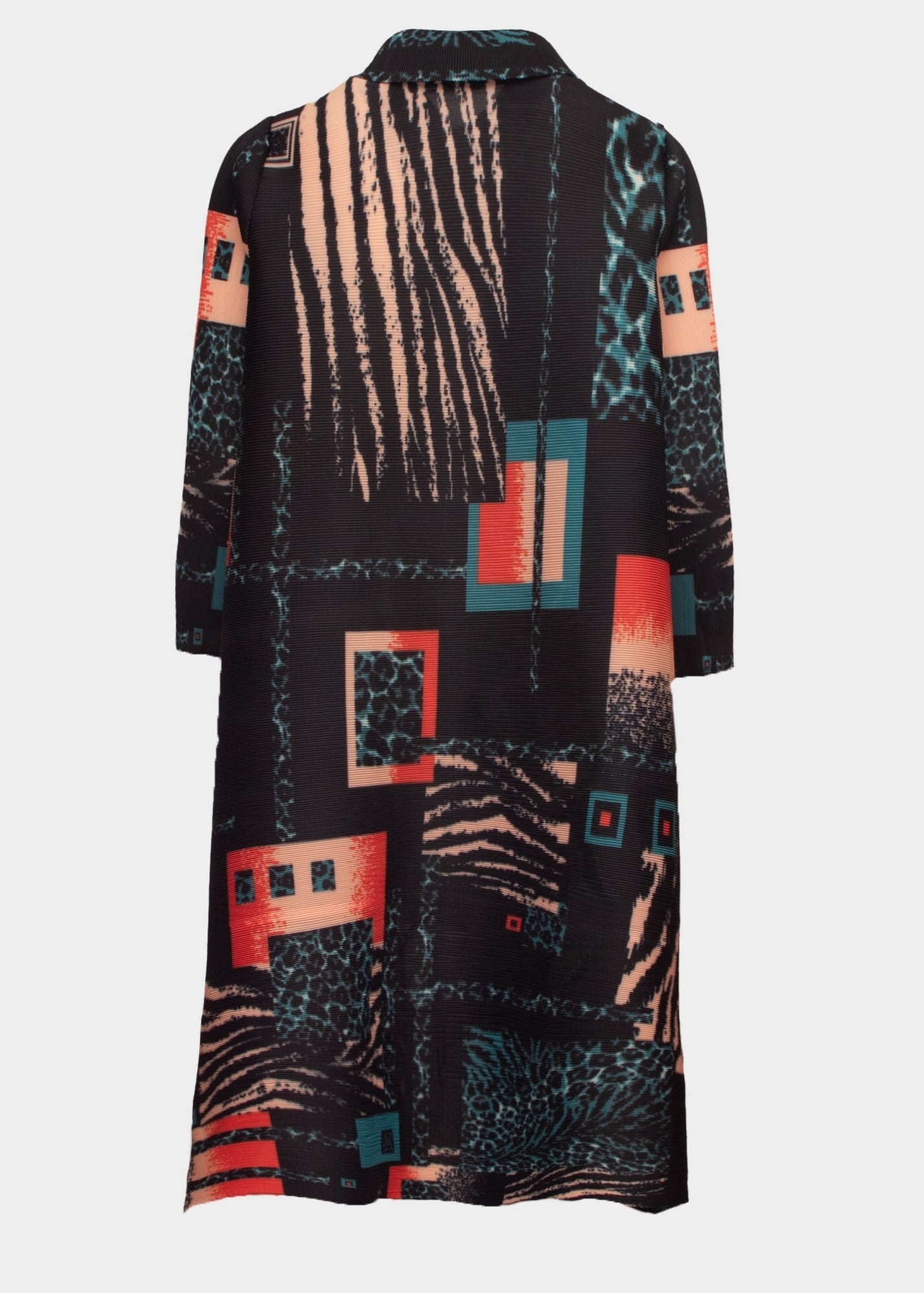 Mandy black multi zebra pleated midi length coat / dress