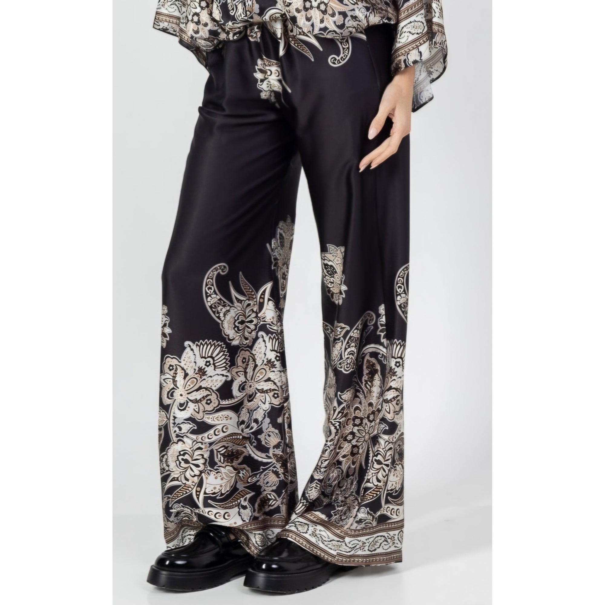 Maria black stone paisley printed satin trouser