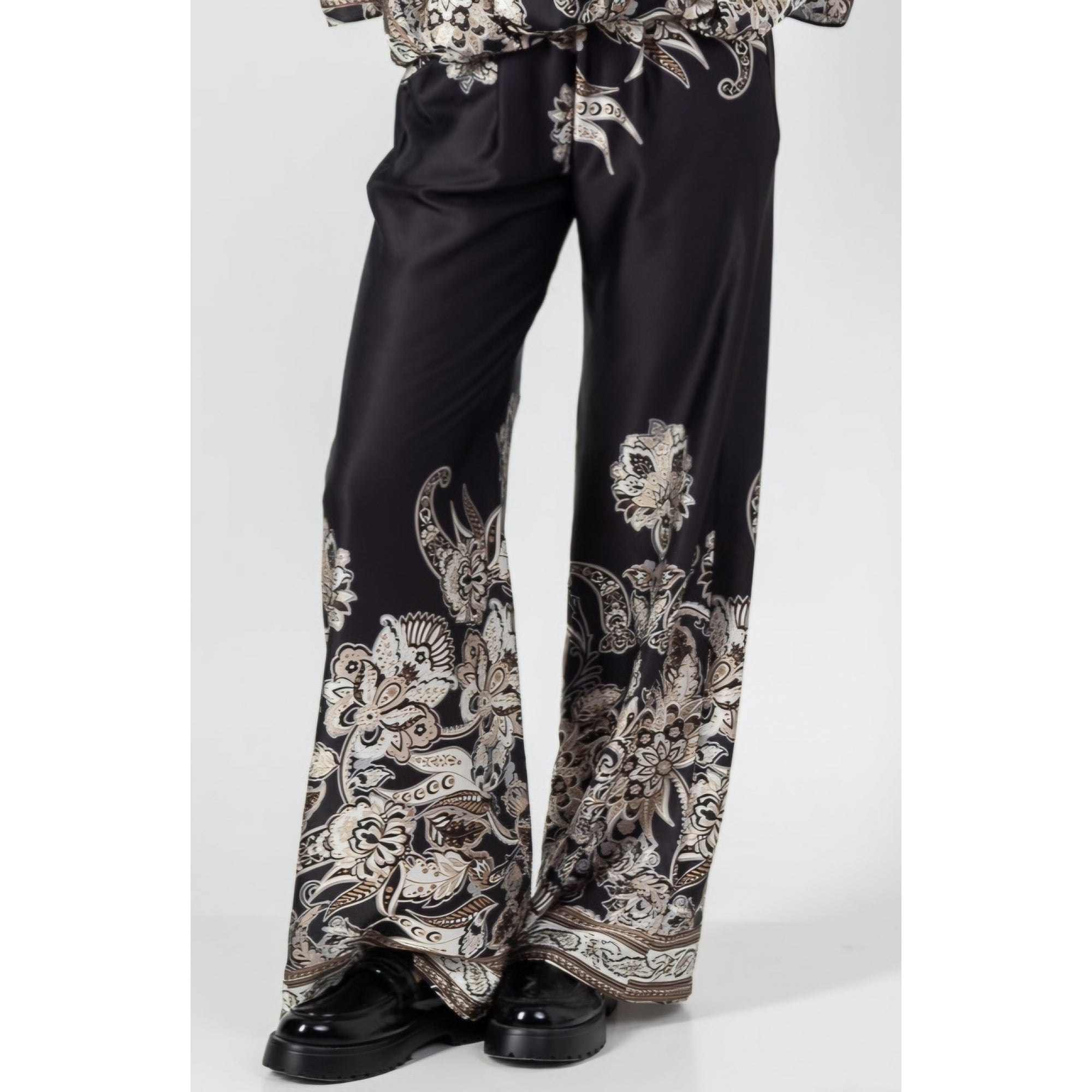 Maria black stone paisley printed satin trouser
