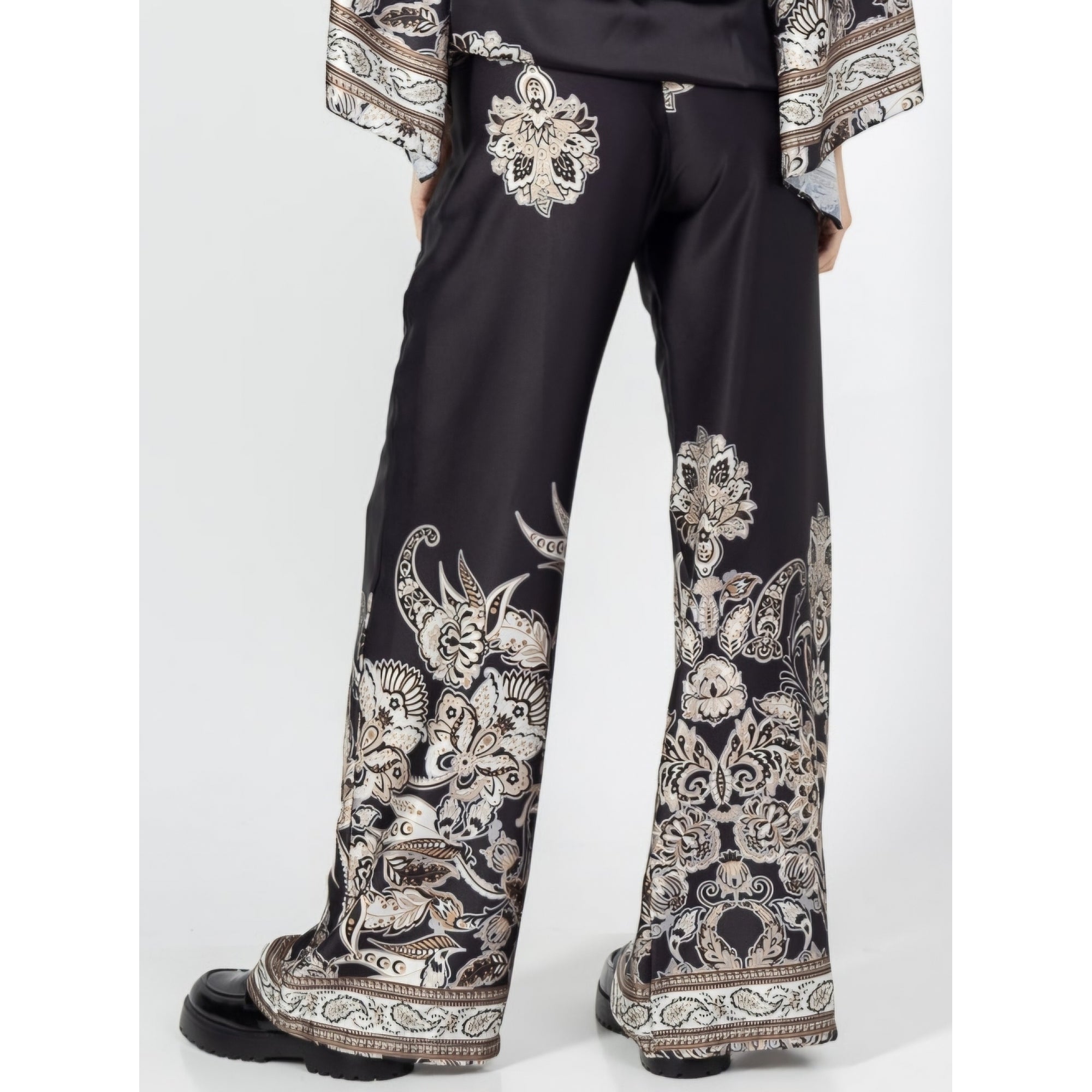 Maria black stone paisley printed satin trouser