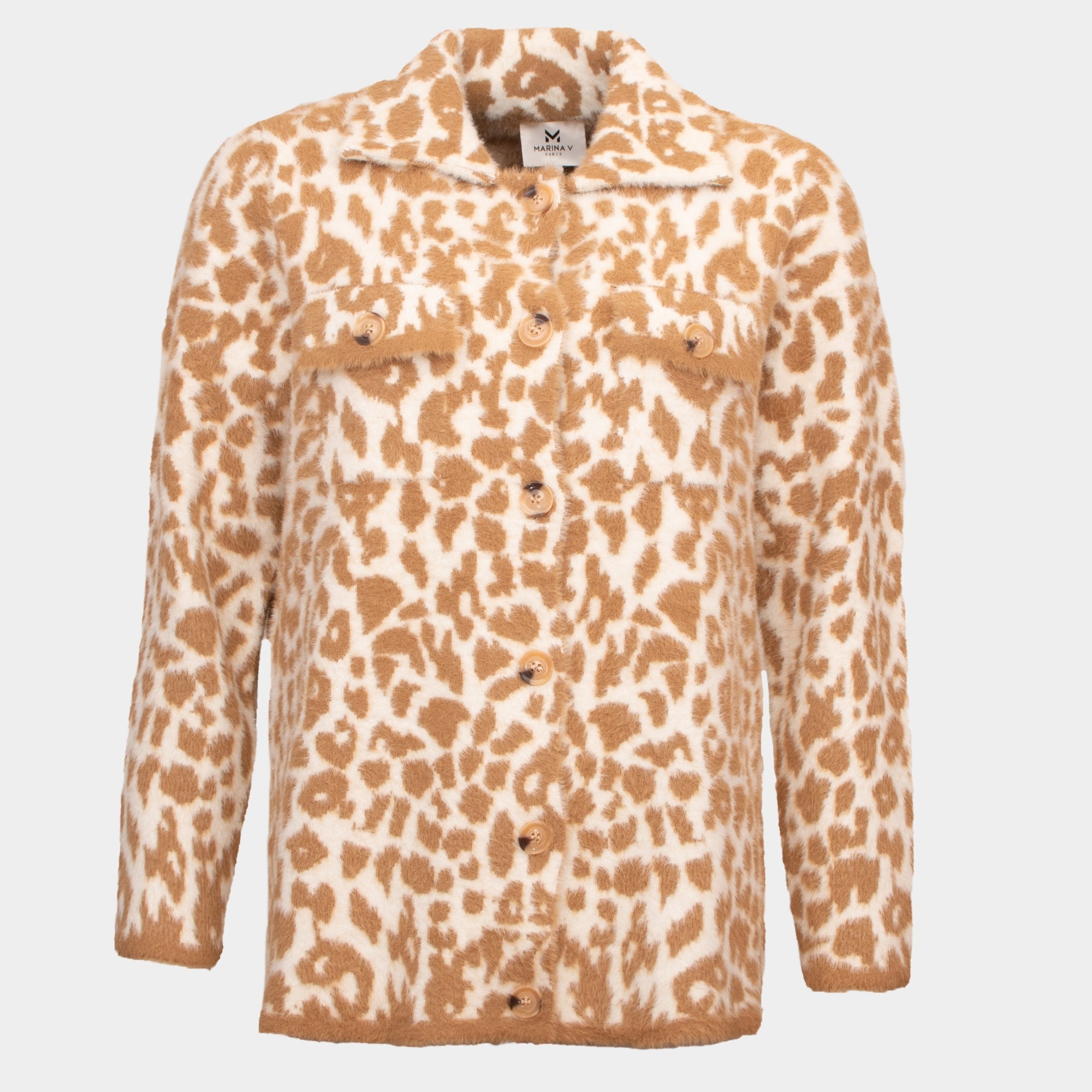 Camilla tan cream leopard print knitted jacket
