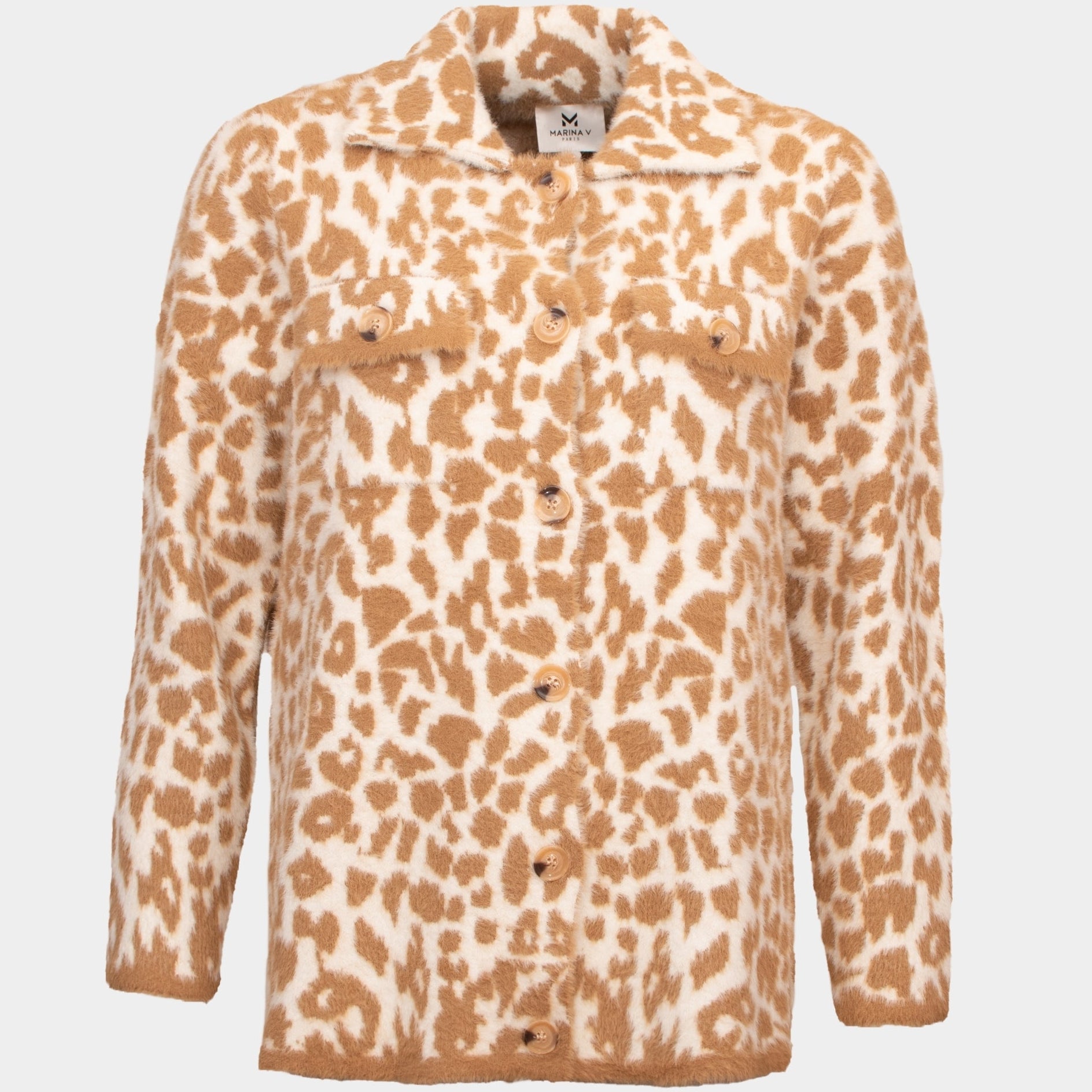 Camilla tan cream leopard print knitted jacket