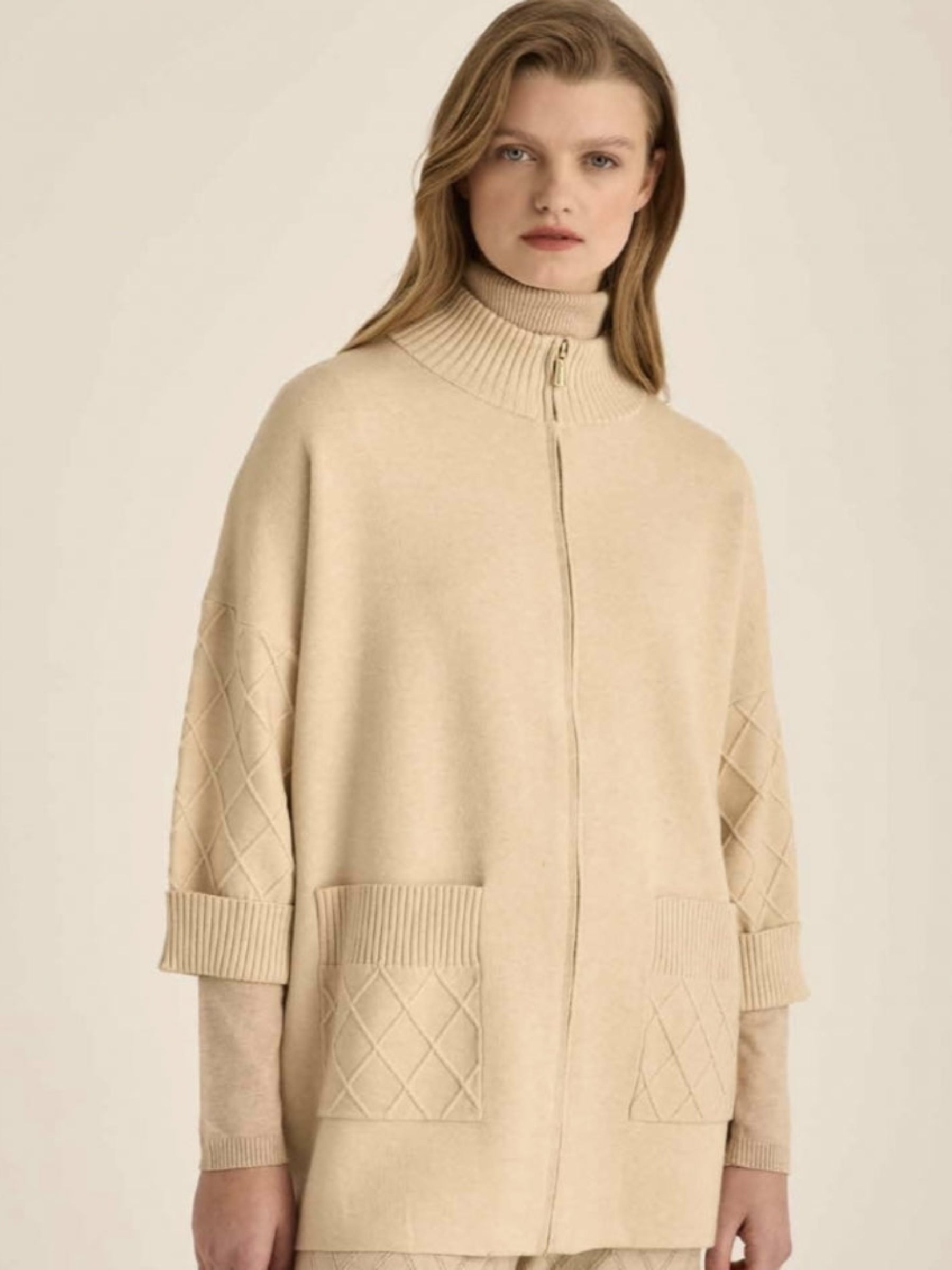 Marina Oatmeal criss cross arm knitted cardigan