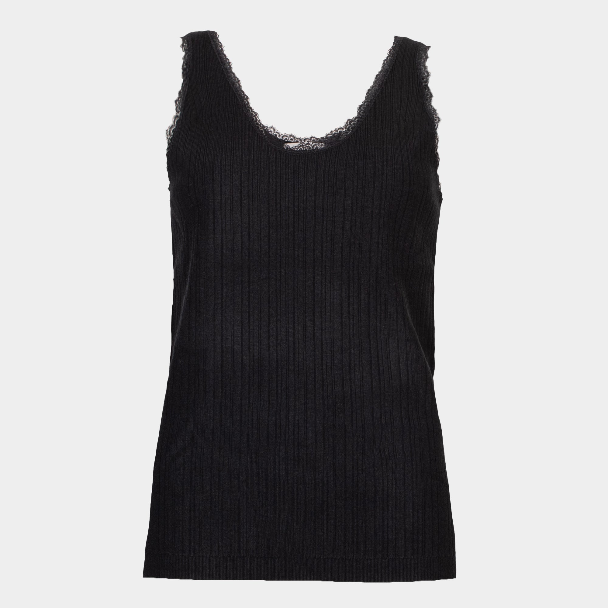 Lise black lace trim knitted cami top