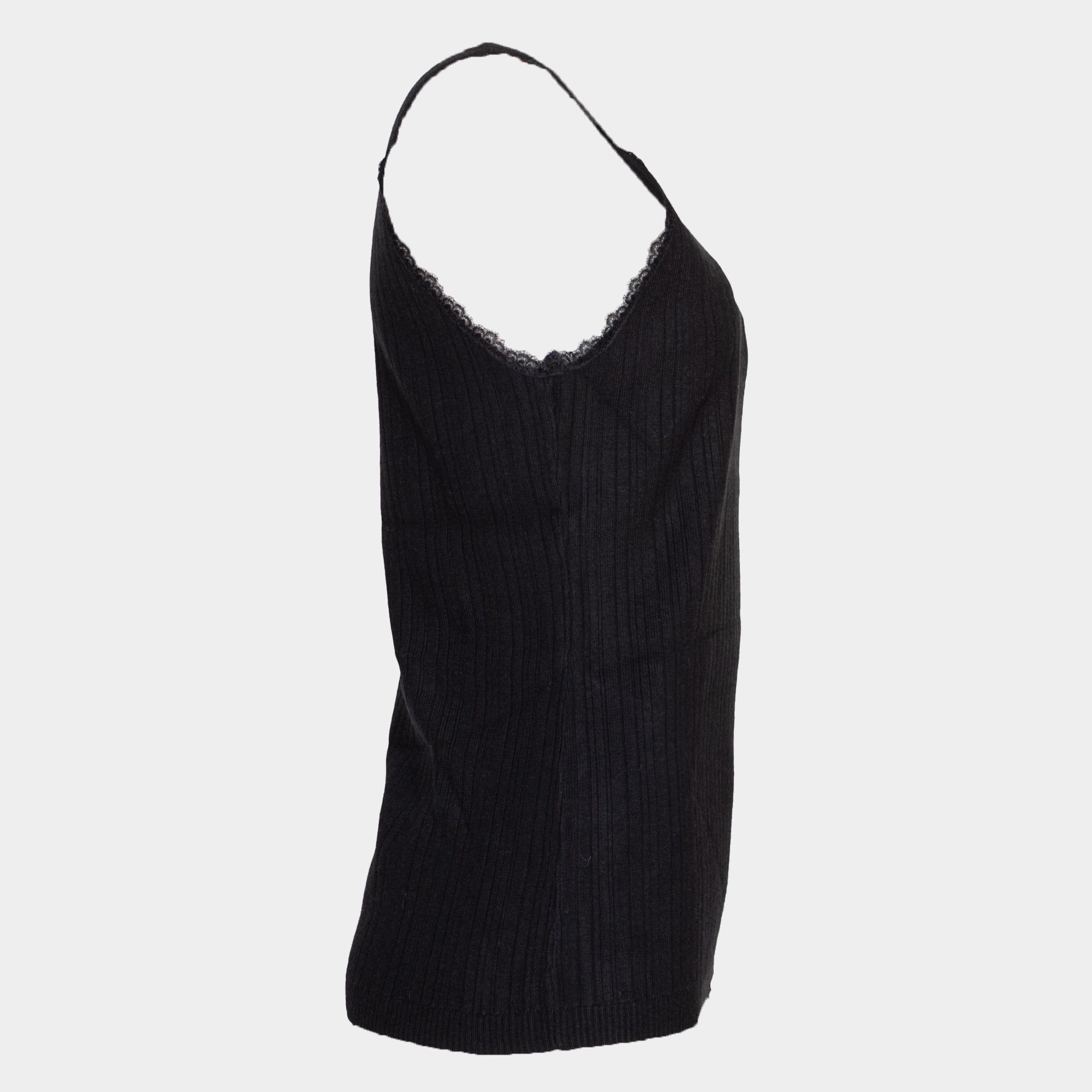 Lise black lace trim knitted cami top