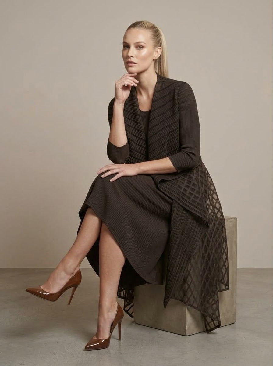 Natalia Pleated shrug dress in chocolate