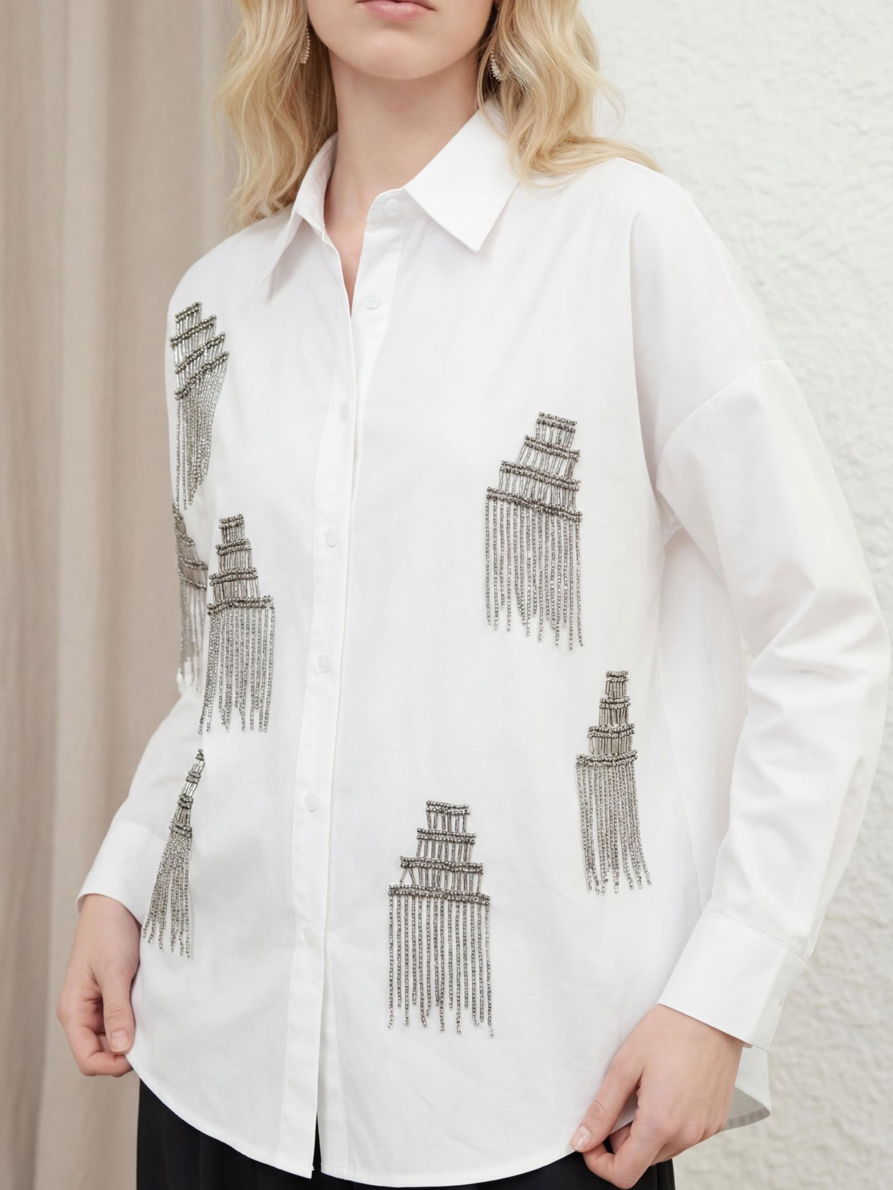 Noelle - Diamante tassel shirt