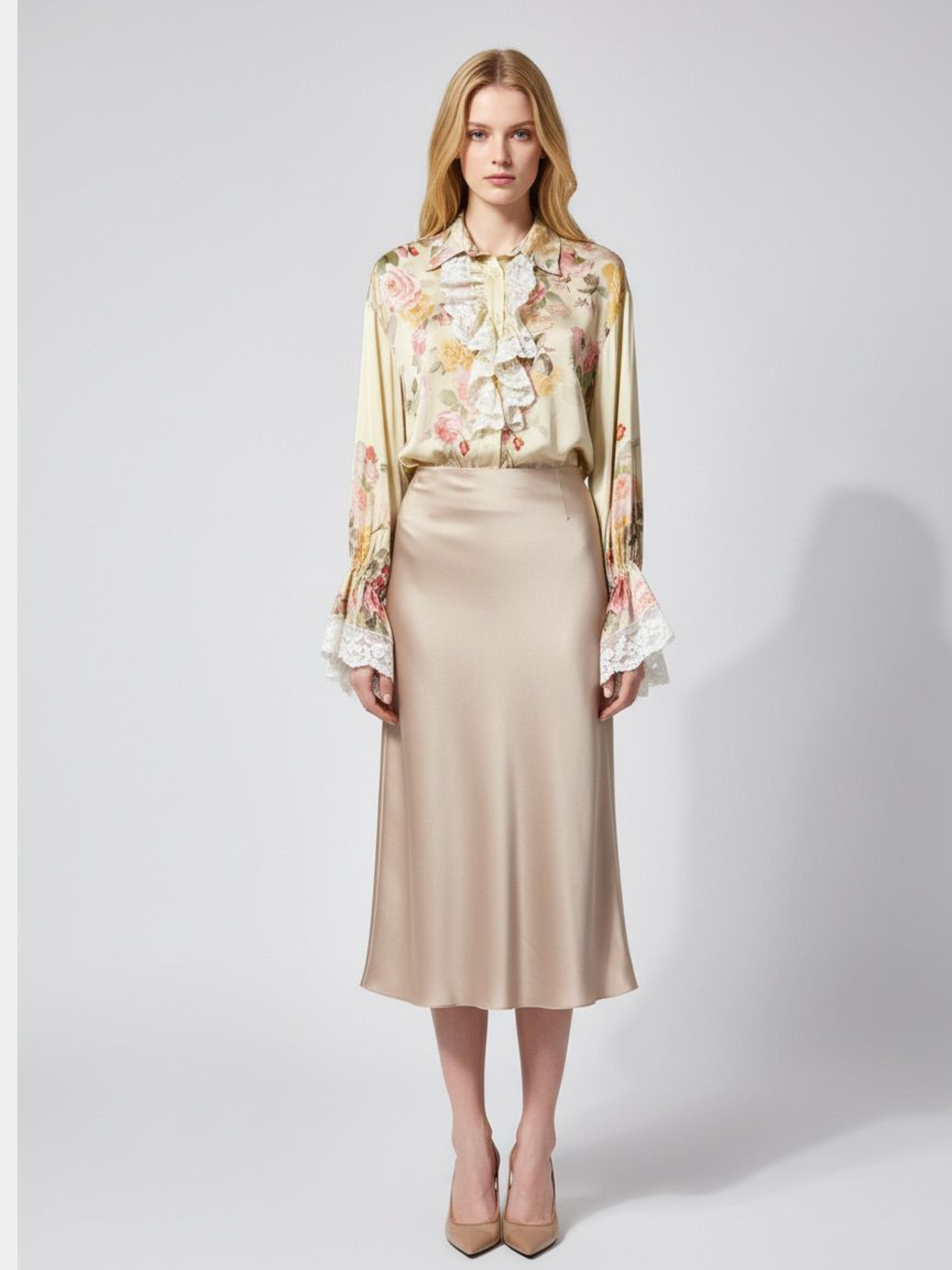 Pia - Lace frill front blouse