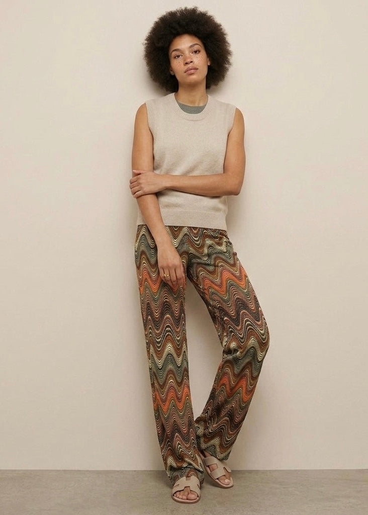 Guax sage multi brushed printed palazzo trouser