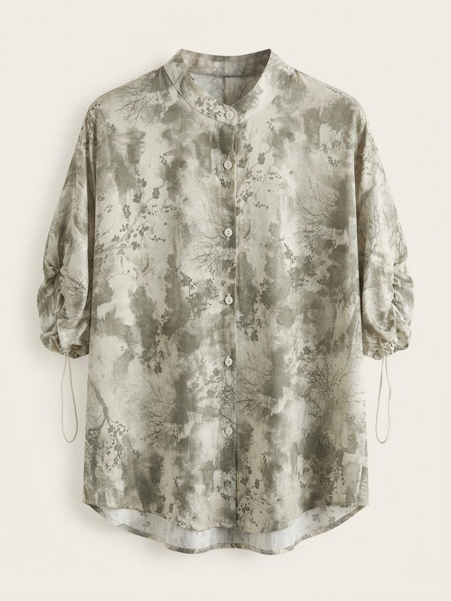 Theresa - Scenery long collarless shirt