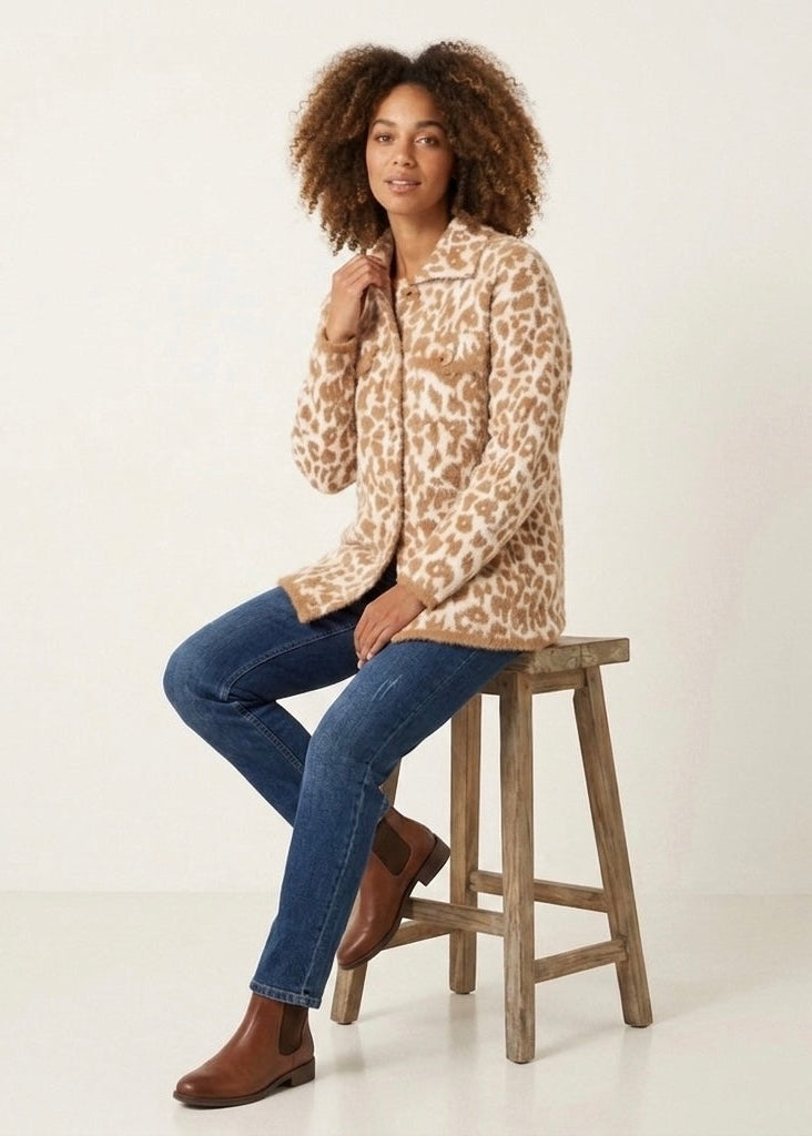 Camilla tan cream leopard print knitted jacket