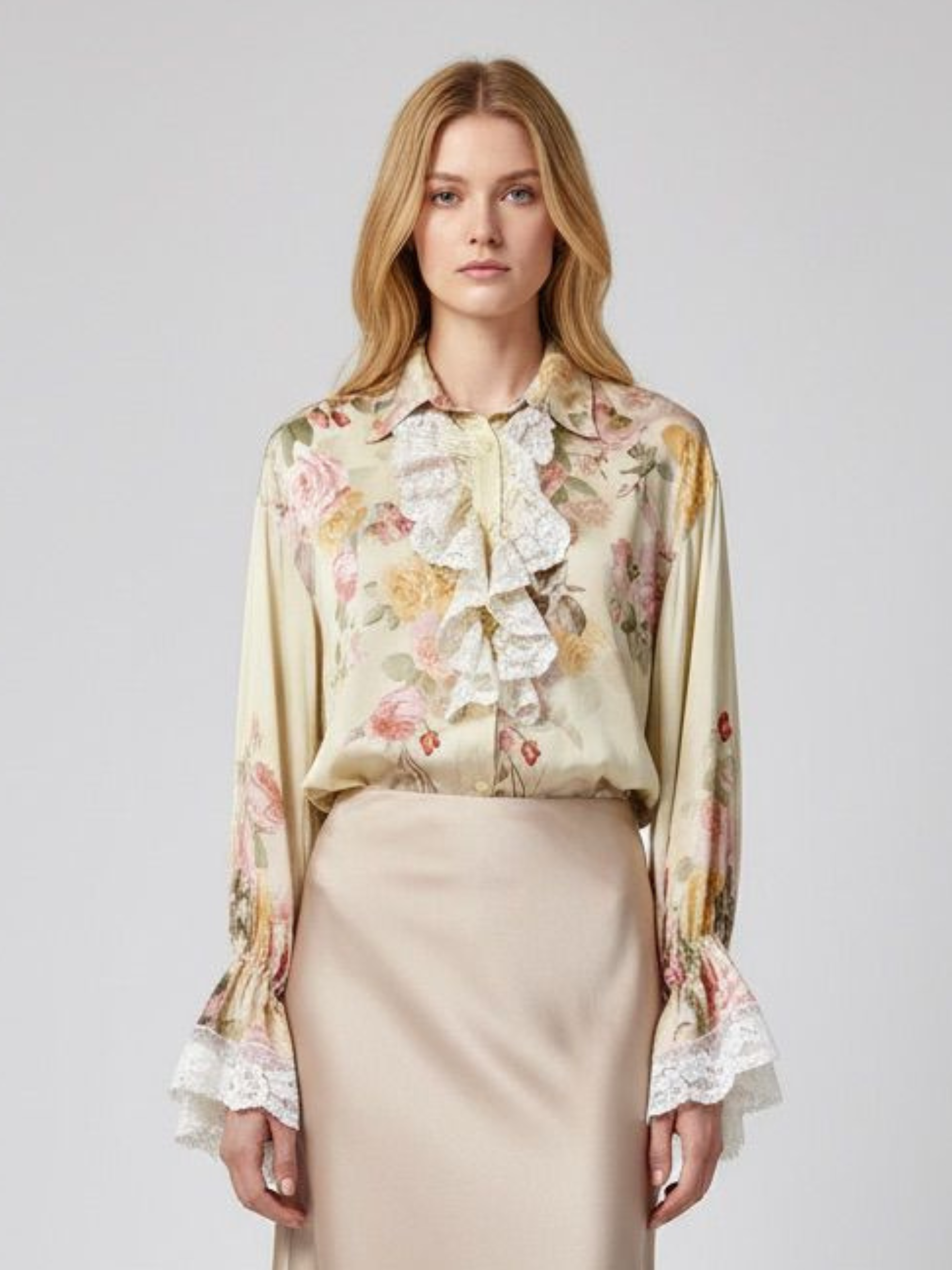 Pia - Lace frill front blouse