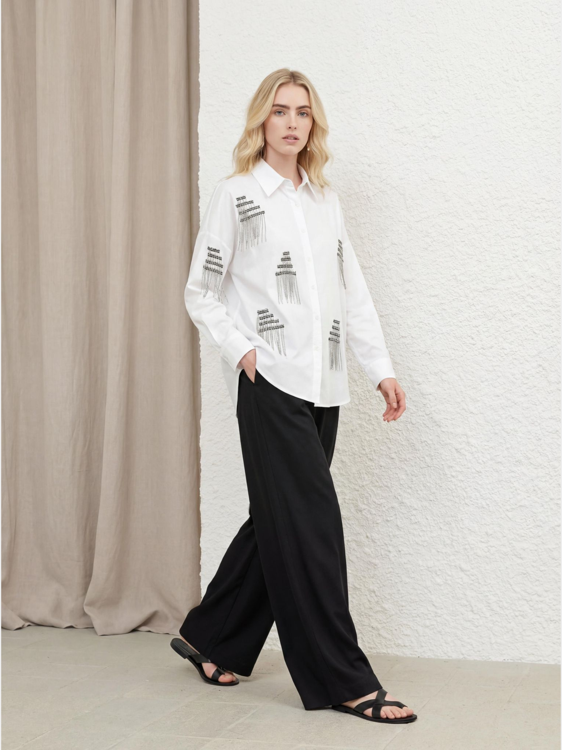 Noelle - Diamante tassel shirt