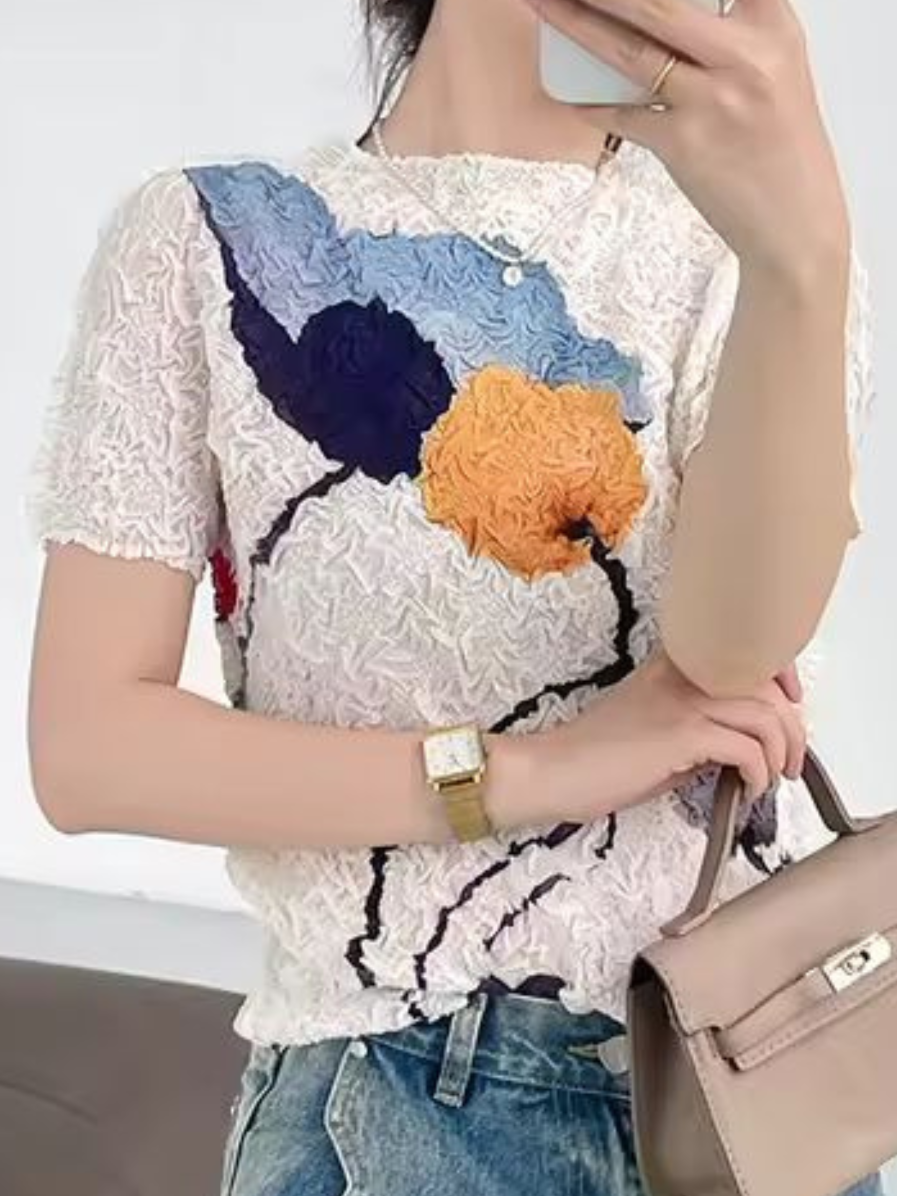 Carli - Crushed pleated print top