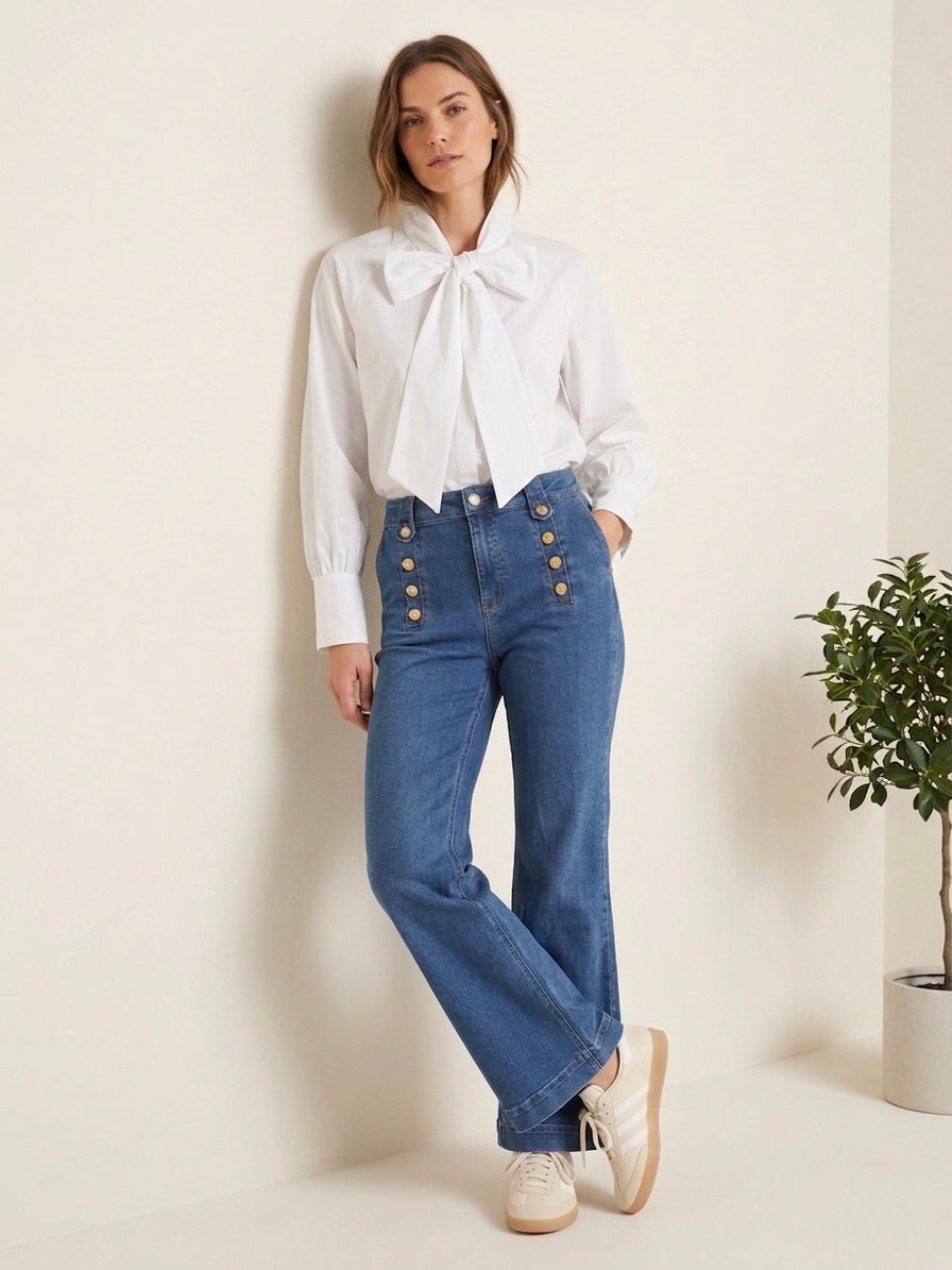Prunella - Cotton pussy bow shirt