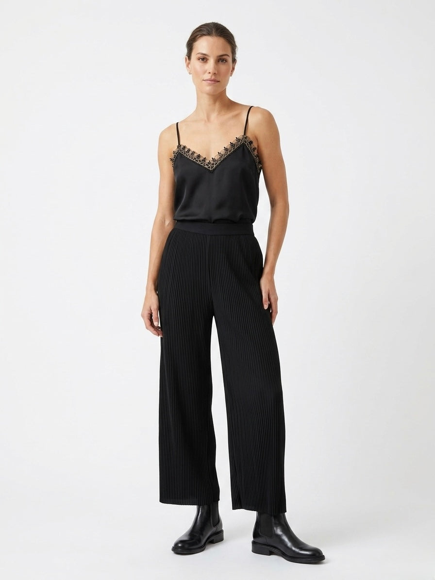 Dina black crepe crochet trim cami top