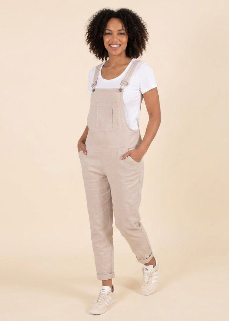 Saskia cotton stone slim fit dungarees