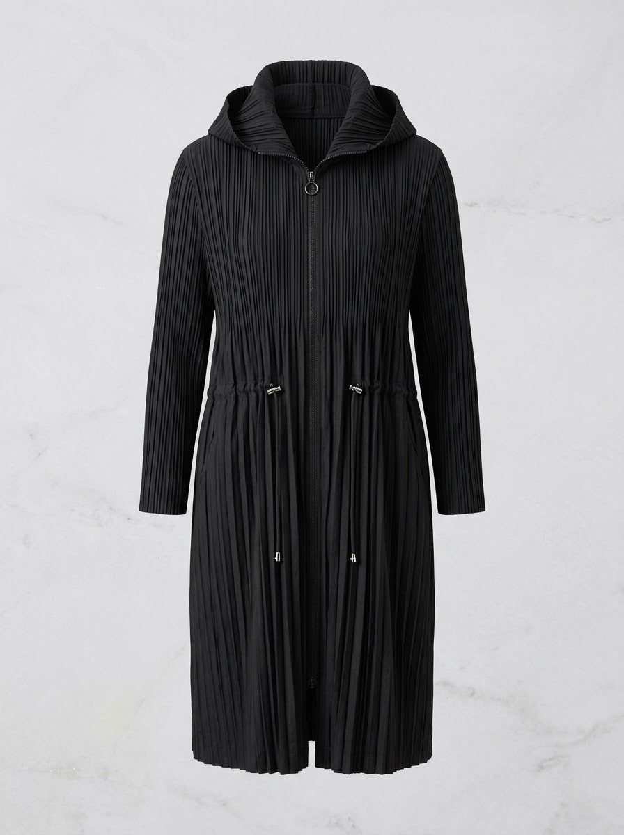 Judi Midi length pleat coat in black