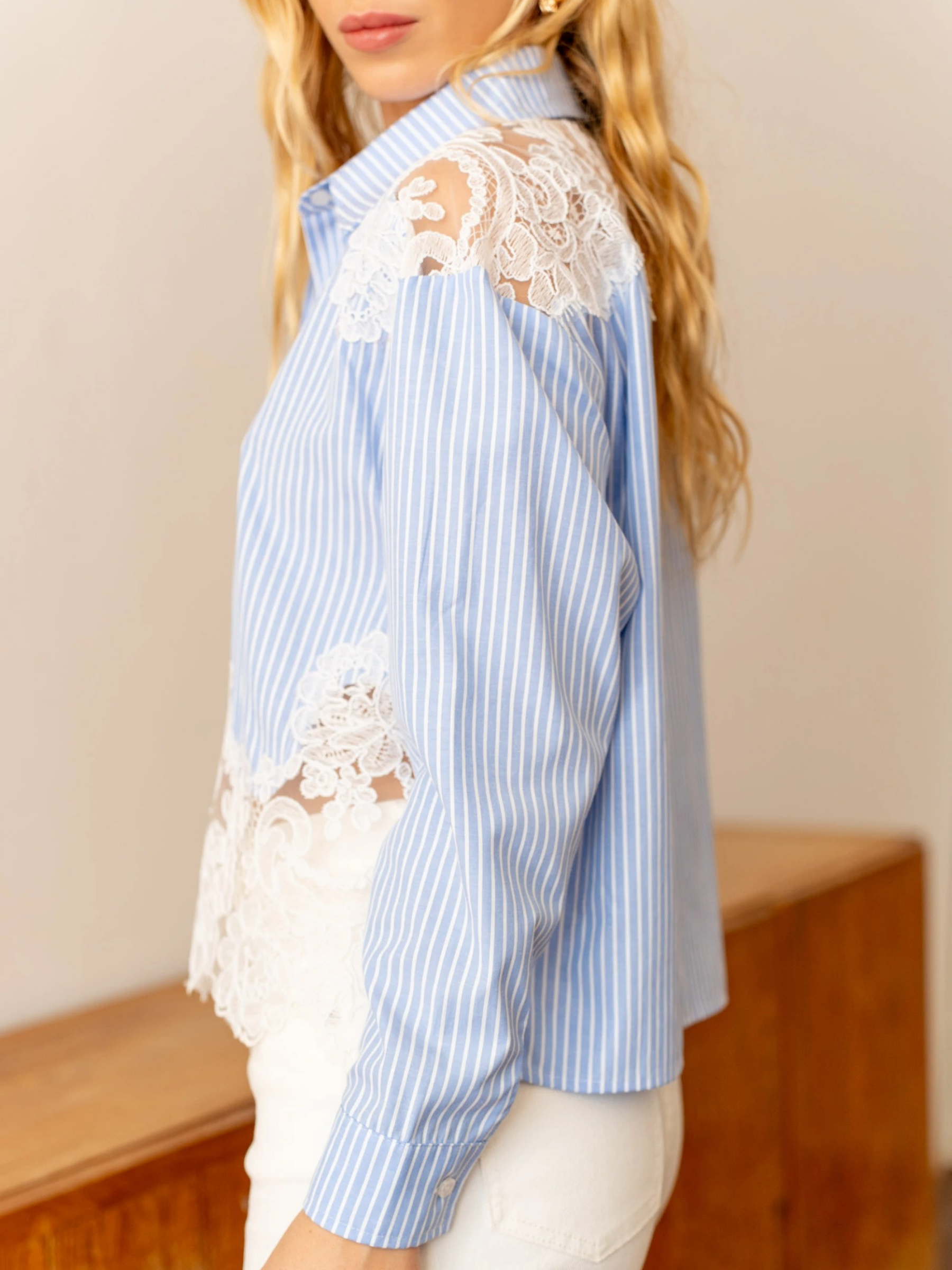 Faye - Stripe and Lace shirt