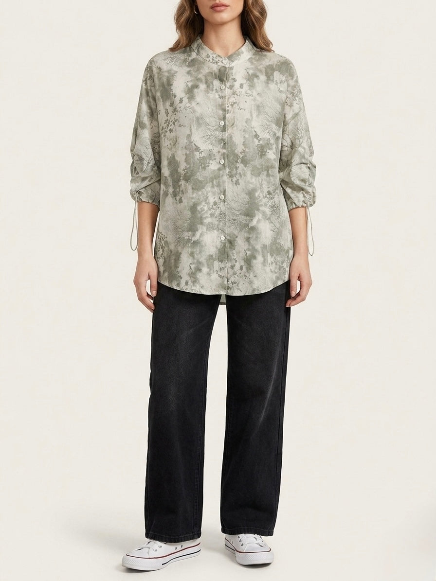 Theresa - Scenery long collarless shirt
