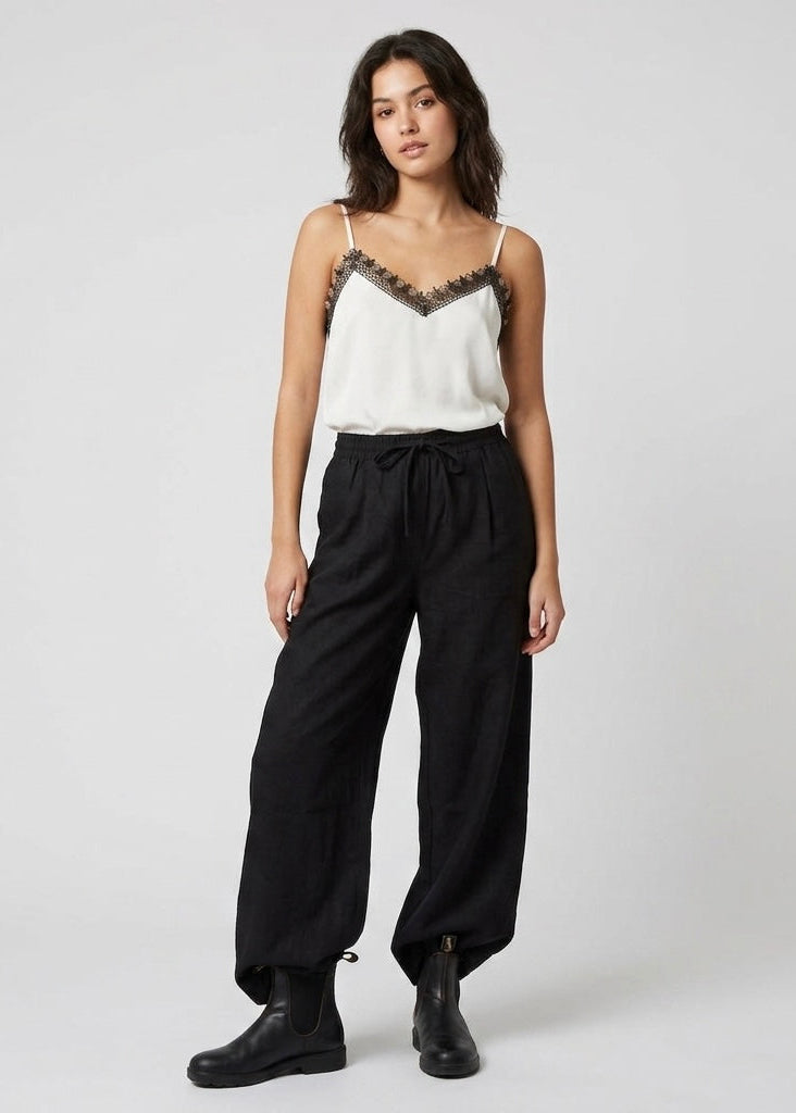 Dina cream crepe crochet trim top