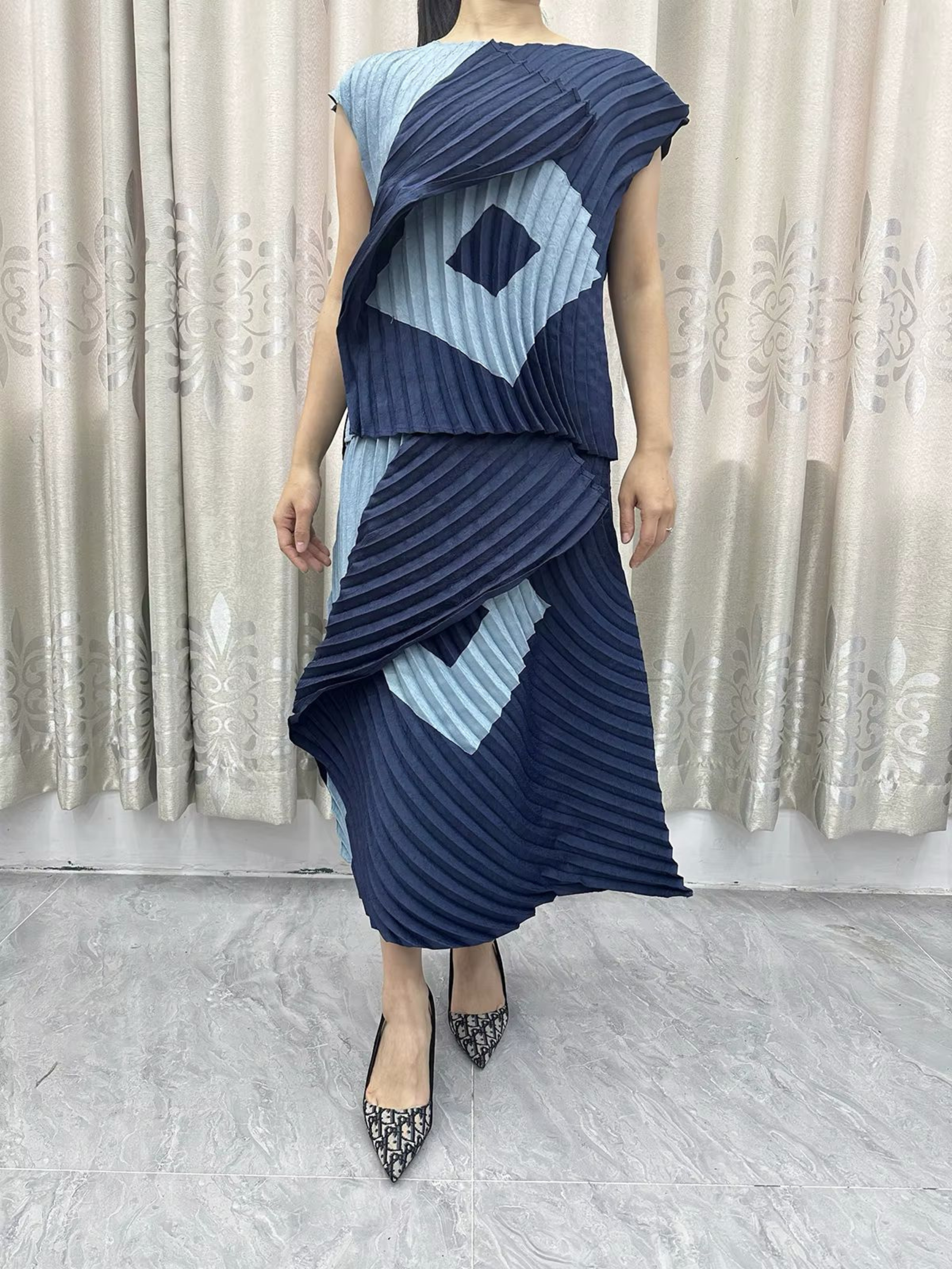 Alexis - Pleated Top & Skirt Set