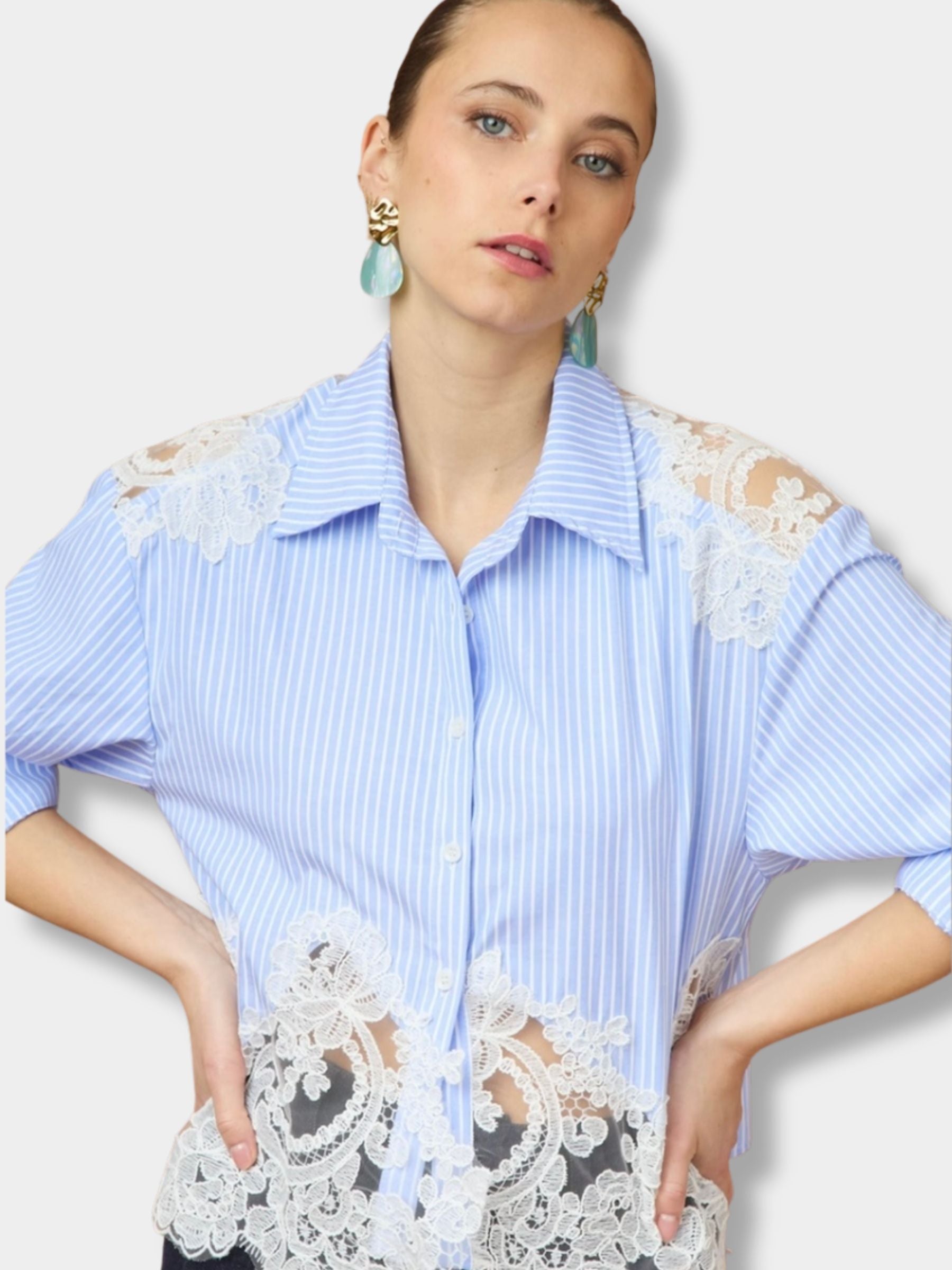 Faye - Stripe and Lace shirt