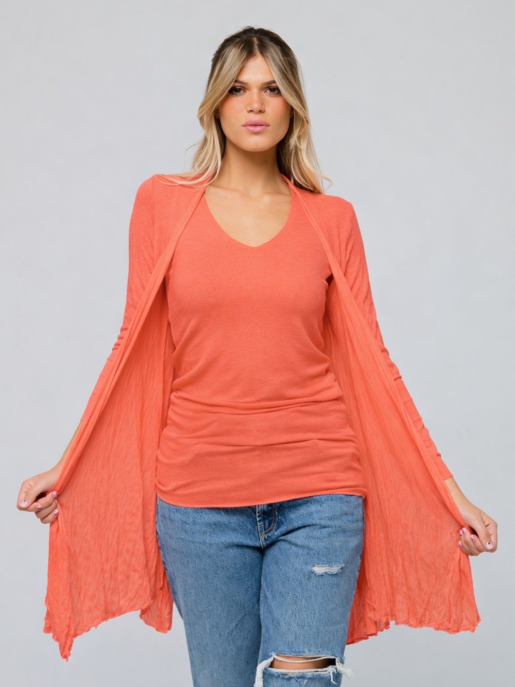 Longo - Waterfall soft jersey cardigan Coral