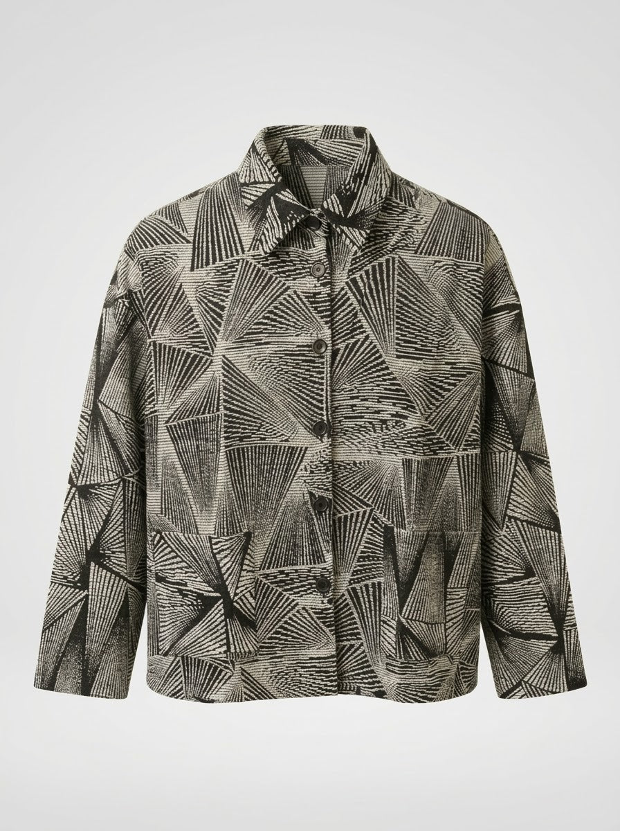 Shirley fan print jacket in black, front product view