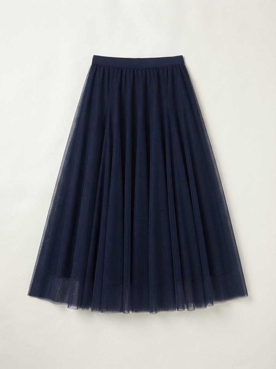 Candice - Plain flared tulle skirt Navy