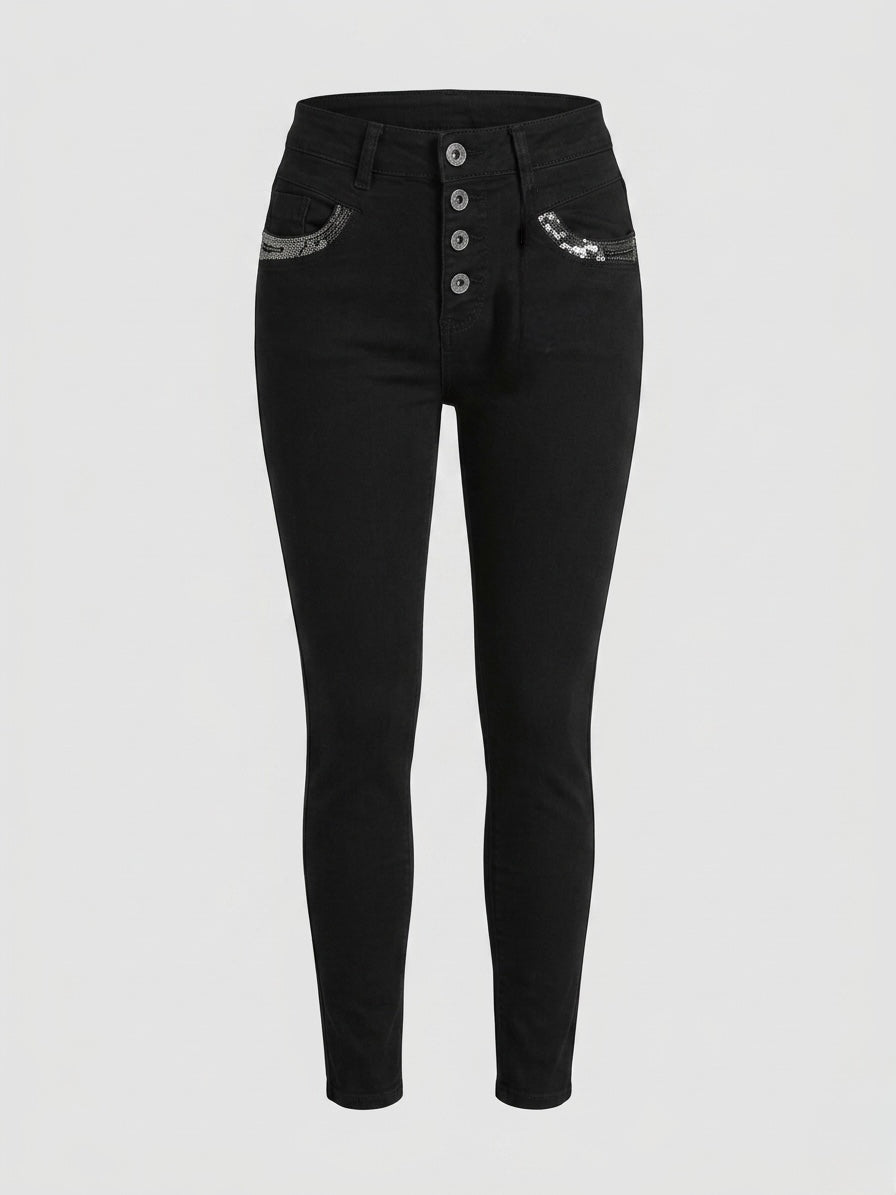Kara black sequin trim stretch jeans