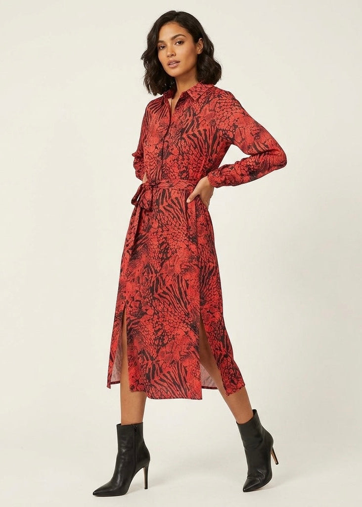 Torri Printed satin shirt dress