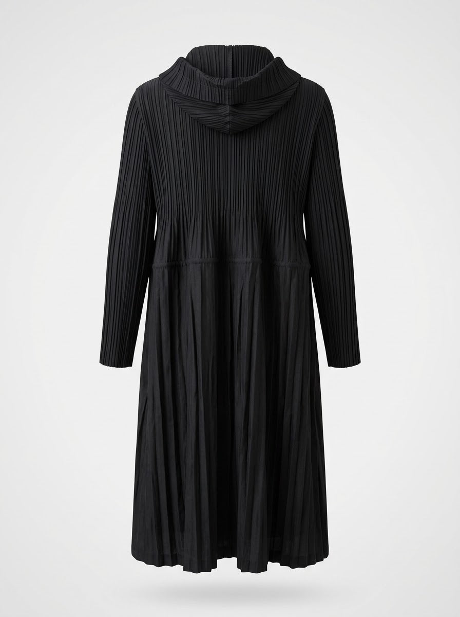 Judi Midi length pleat coat in black
