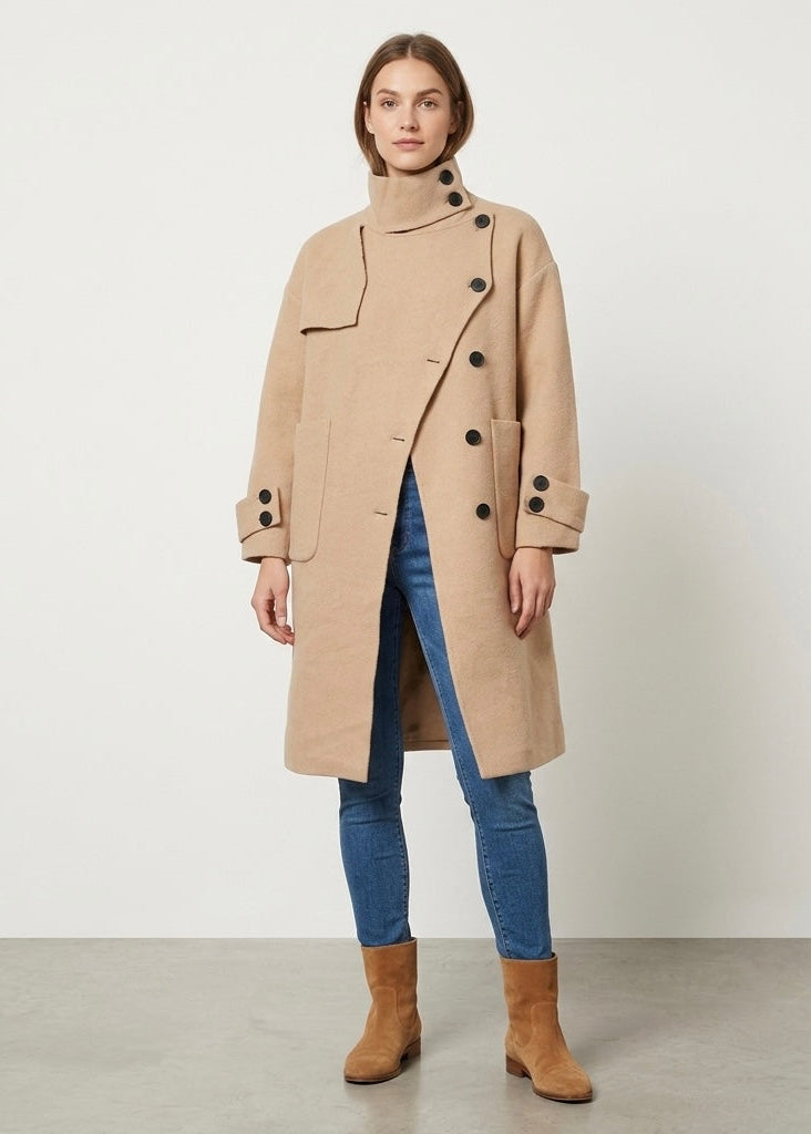 Pearl camel cashmere blend long knit coat