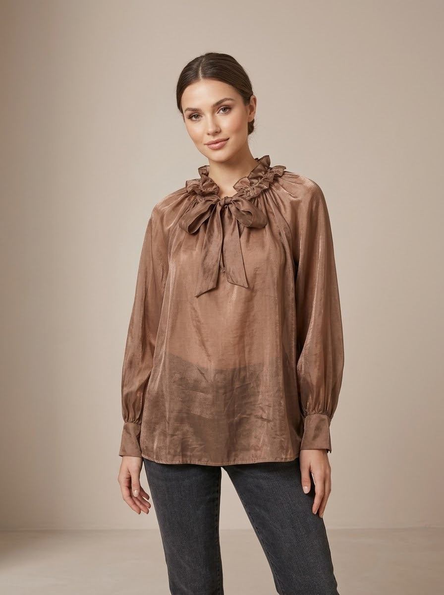 Ariel bronze loose-fit blouse with gathered sleeves