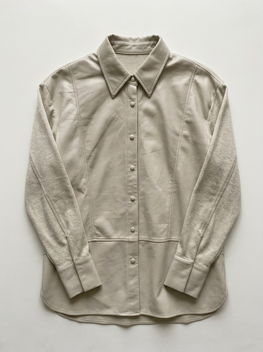 Front view of the Marley stone shirt showing its stud fastenings