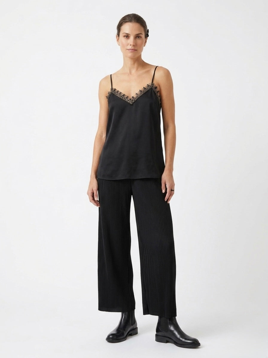 Dina black crepe crochet trim cami top