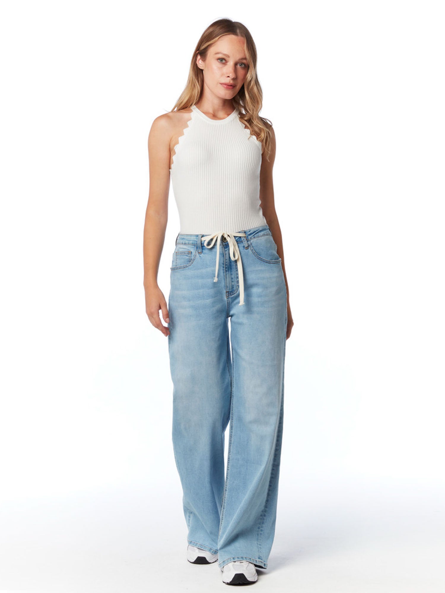 Tania light blue Tie front wide leg jeans