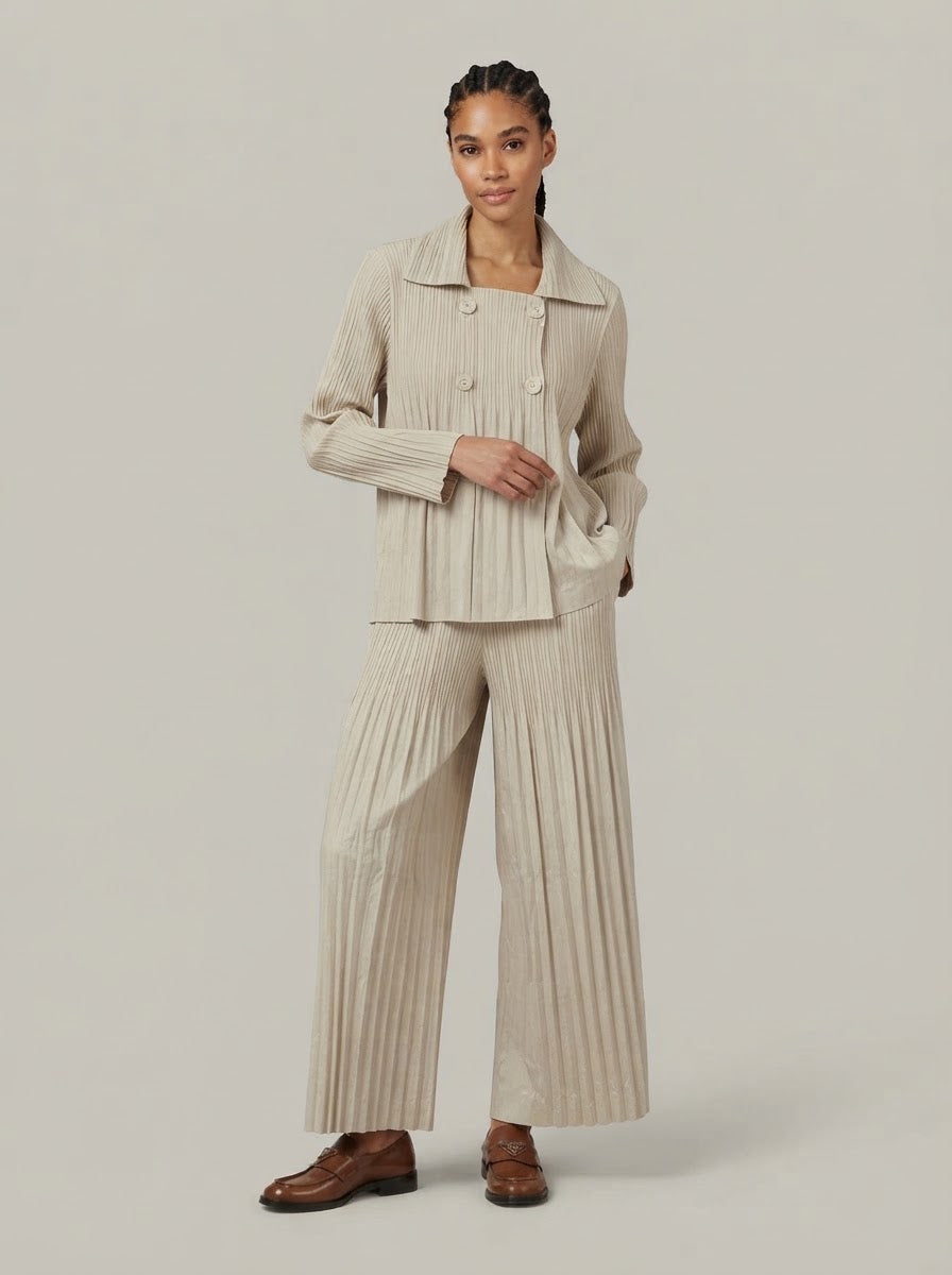 Jodie double breasted jacket with Jolene pleated trousers in oatmeal