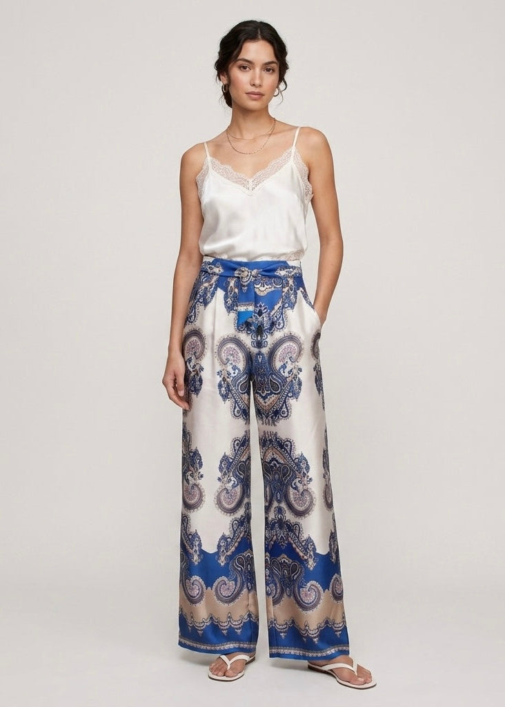Ibiza Soft satin print trousers