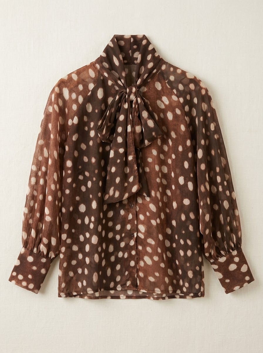 Judith spot bow blouse in tan, front product view