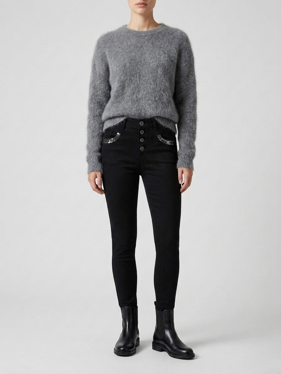 Kara black sequin trim stretch jeans