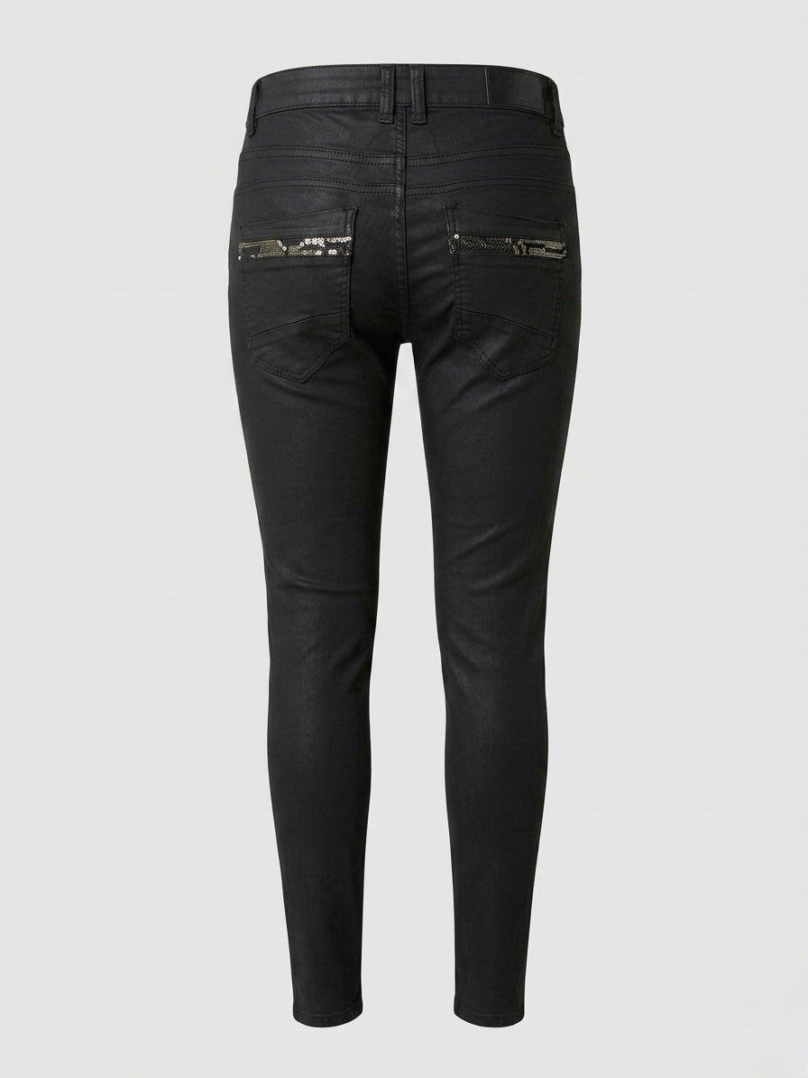 Kara black sequin trim stretch jeans