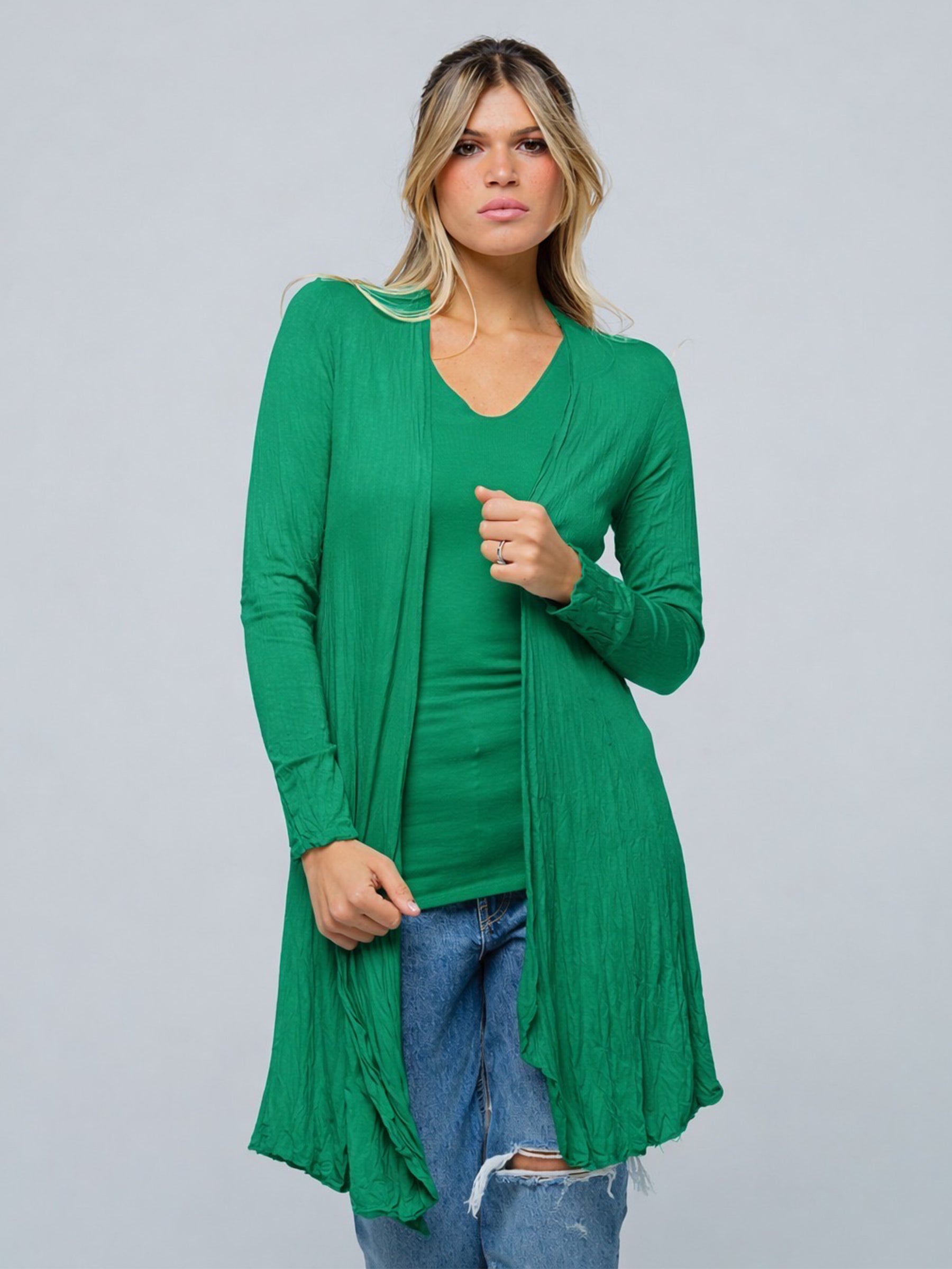 Longo - Waterfall soft jersey cardigan Jade