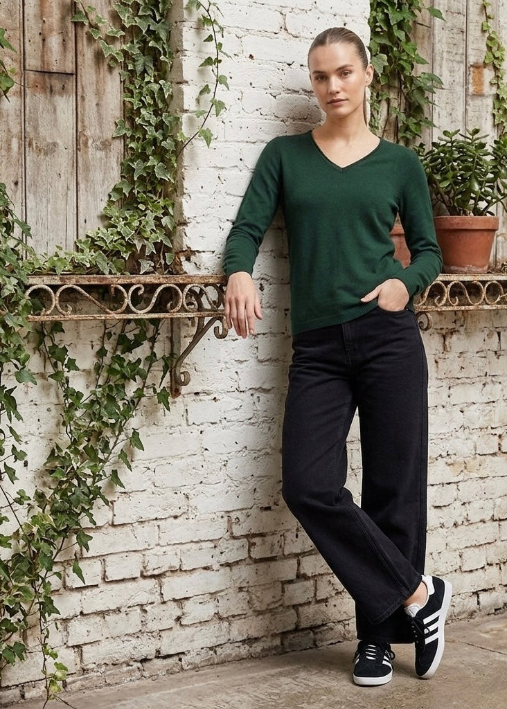 Catherine forest green soft touch v neck jumper