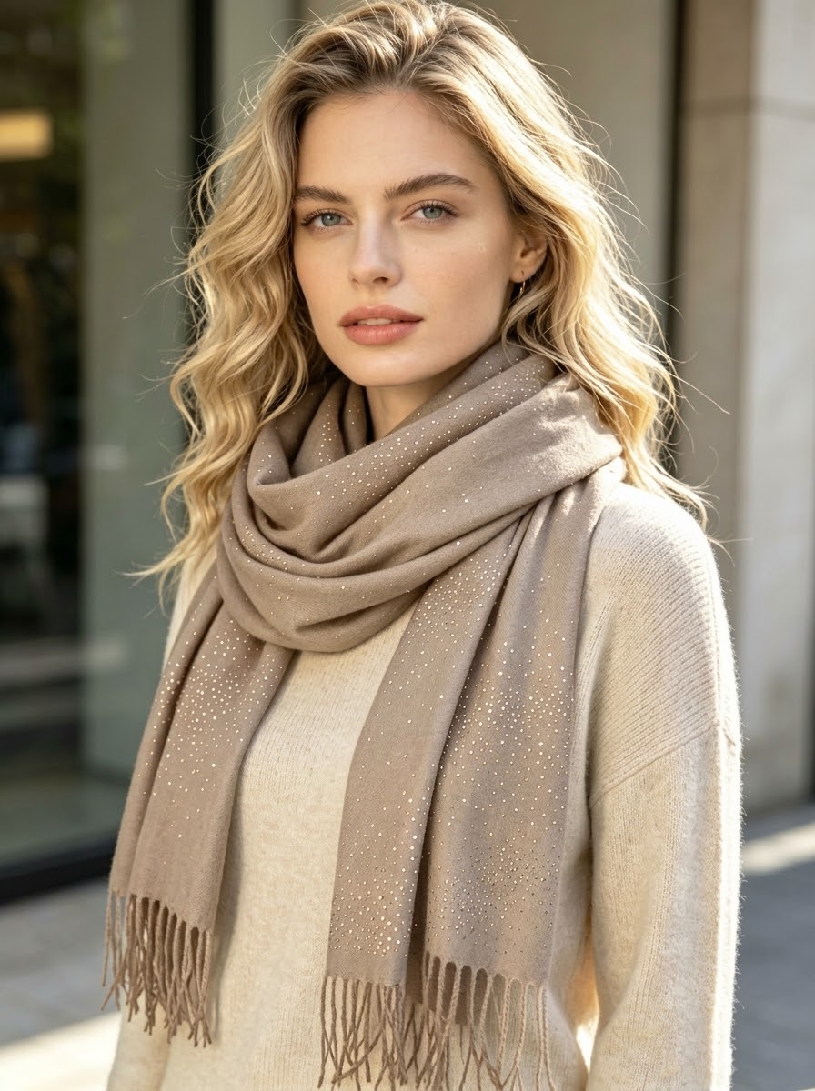 Sparkle - Embellished wool blend scarf