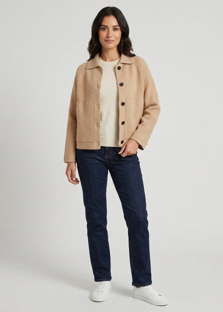 Penny camel cashmere blend knit button jacket