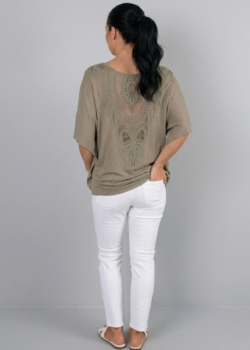 Jennifer hkaki pure linen relaxed fit crochet t shirt